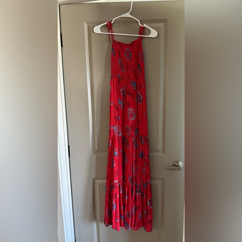 Free People Red Floral Smocked Maxi Dress